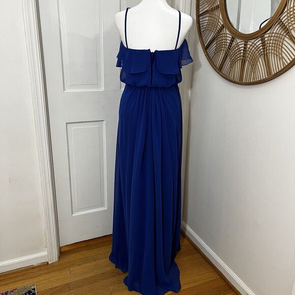 AIDAN MATTOX Royal Blue Flowy Lined Ruffle Grecian Style Maxi Dress Womens Sz 2 - Picture 4 of 8